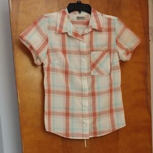 Wrangler Orange and Blue Plaid Shirt